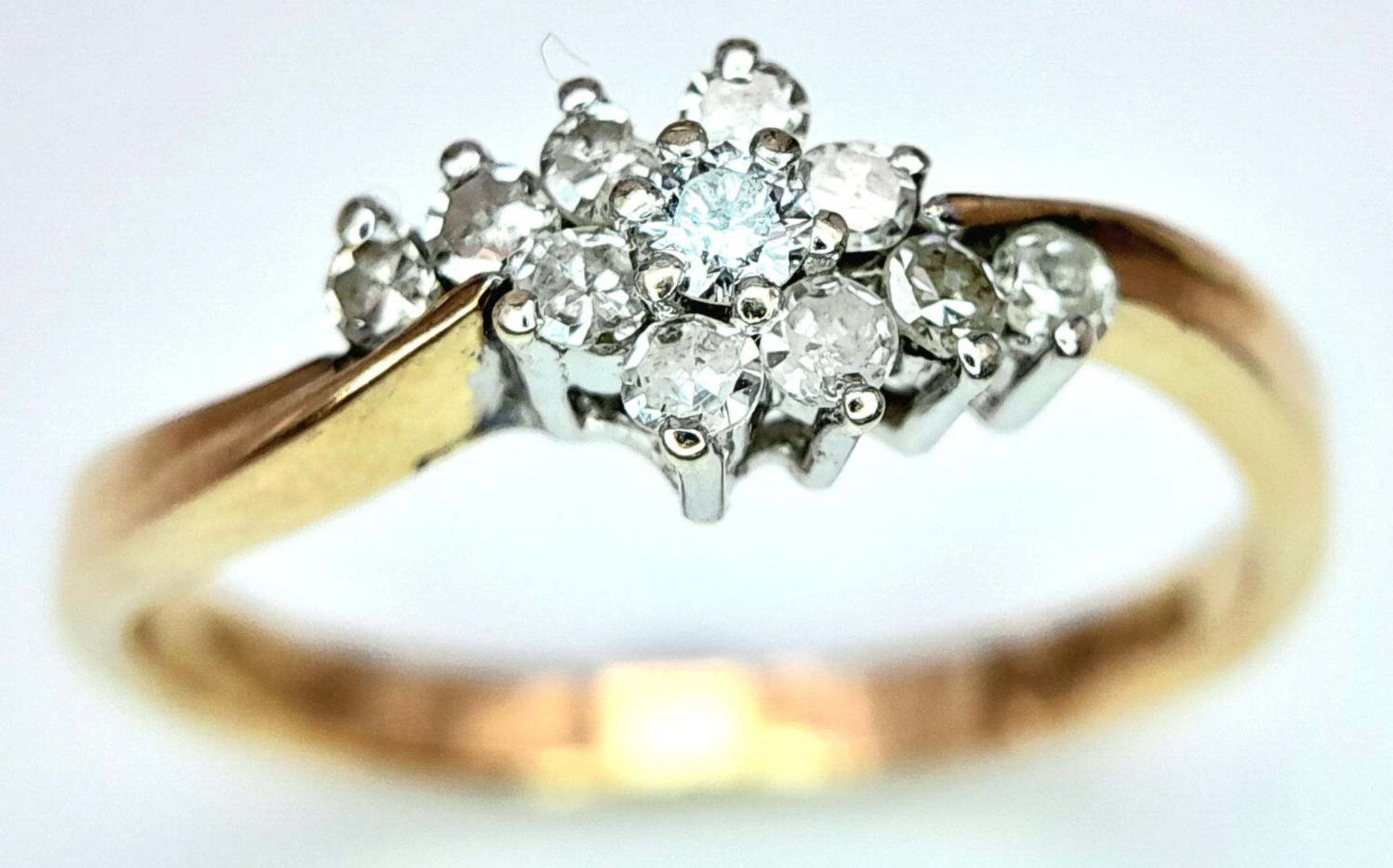 A 9K YELLOW GOLD DIAMOND CLUSTER RING 0.20CT. 1.6G SIZE J 1/2. ref: SPAS 9007