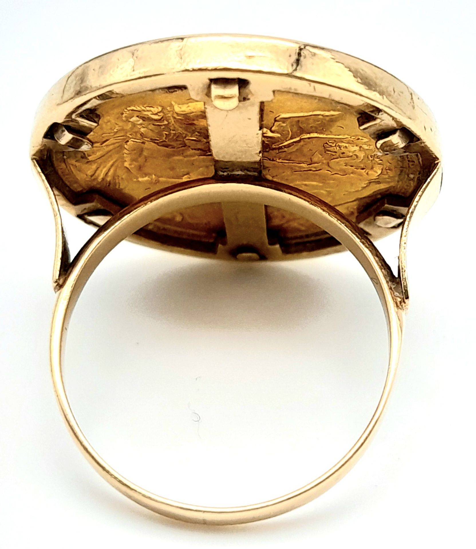 A 9 K yellow gold ring with a full 1902 sovereign which is not welded to the ring and can easily - Image 6 of 7