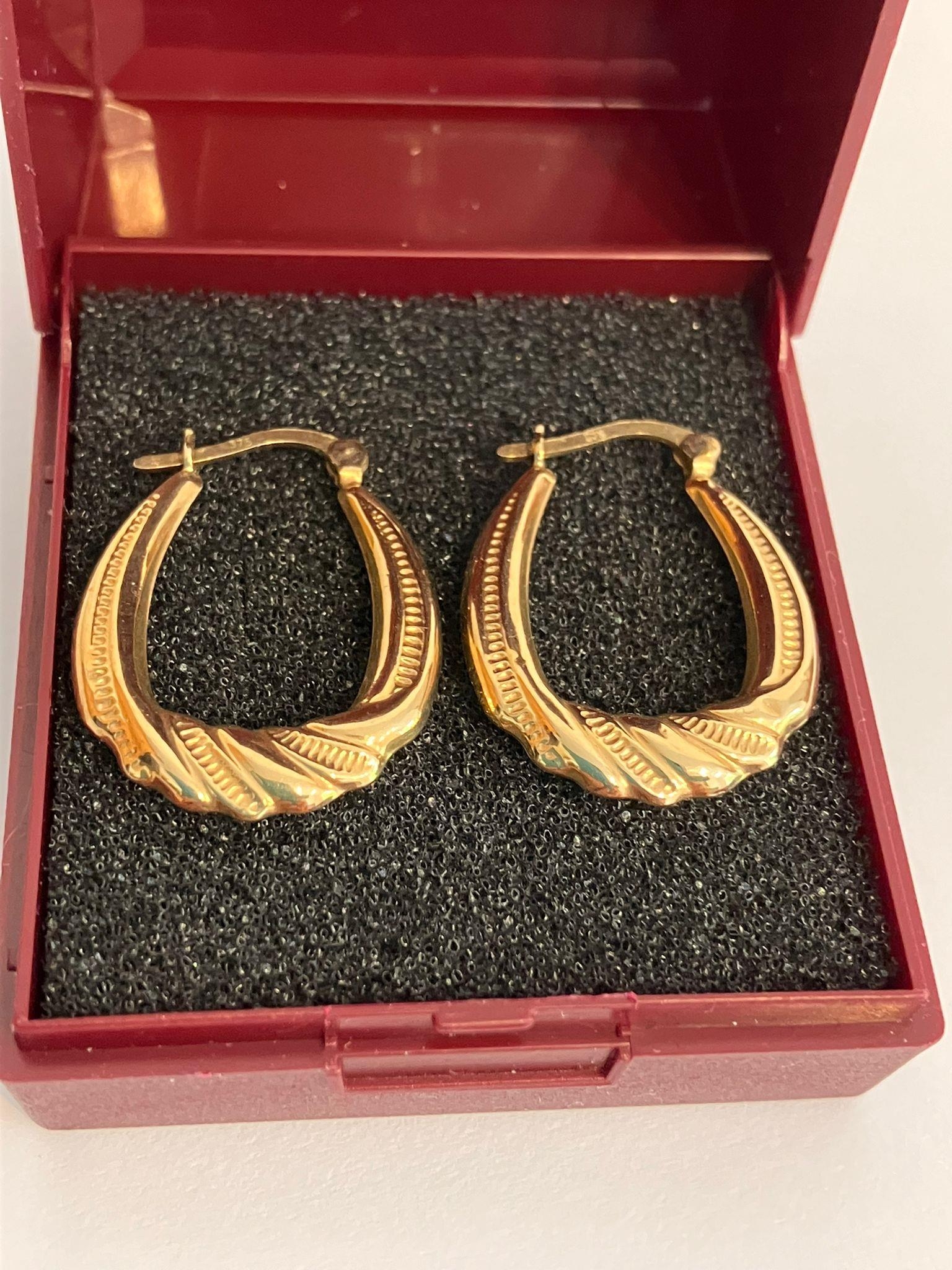 Pair of 9 carat GOLD CREOLE HOOP EARRINGS. Having attractive chased design to both sides. 1.0 - Image 2 of 2