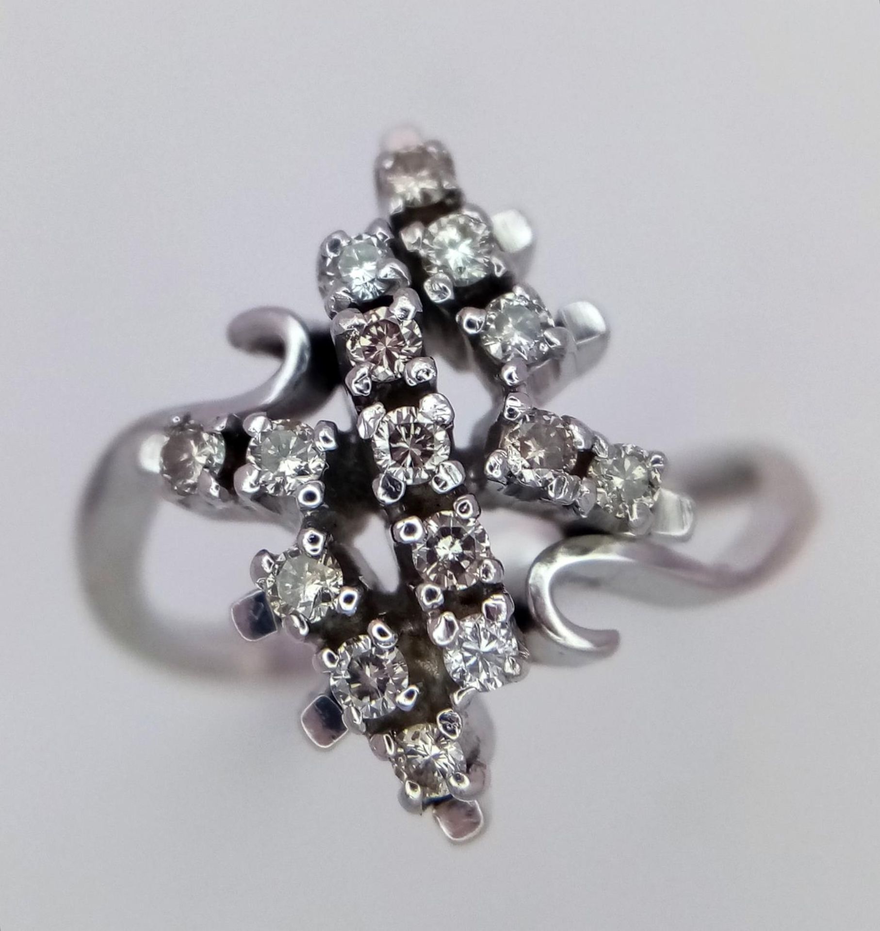AN 18K WHITE GOLD DIAMOND FANCY CLUSTER RING. 0.25ctw, size O, 4.6g total weight. Ref: SC 9036 - Image 2 of 5