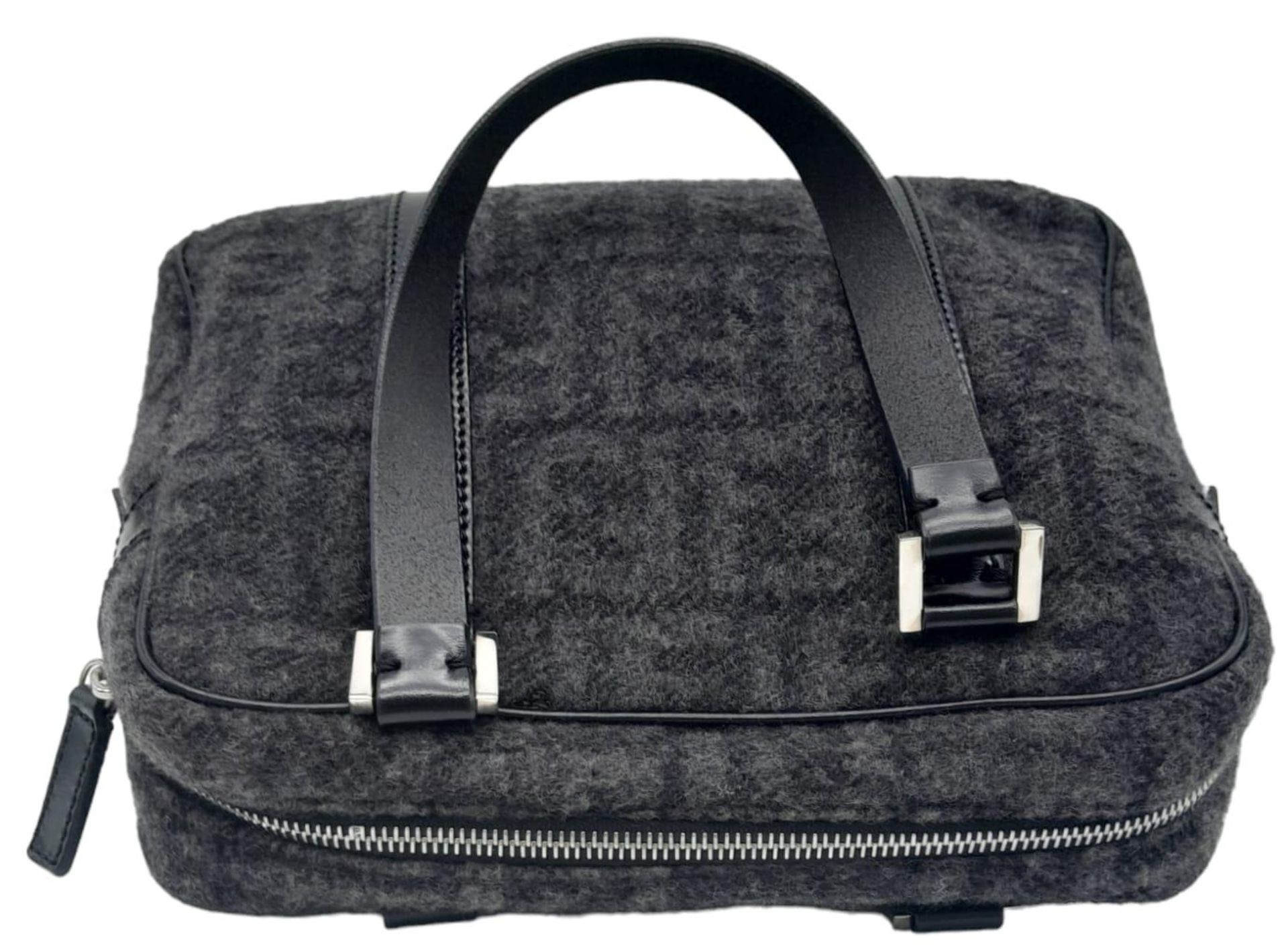 A Fendi Black and Charcoal Grey Bag. Textile exterior with black leather handles, silver-toned - Image 4 of 9