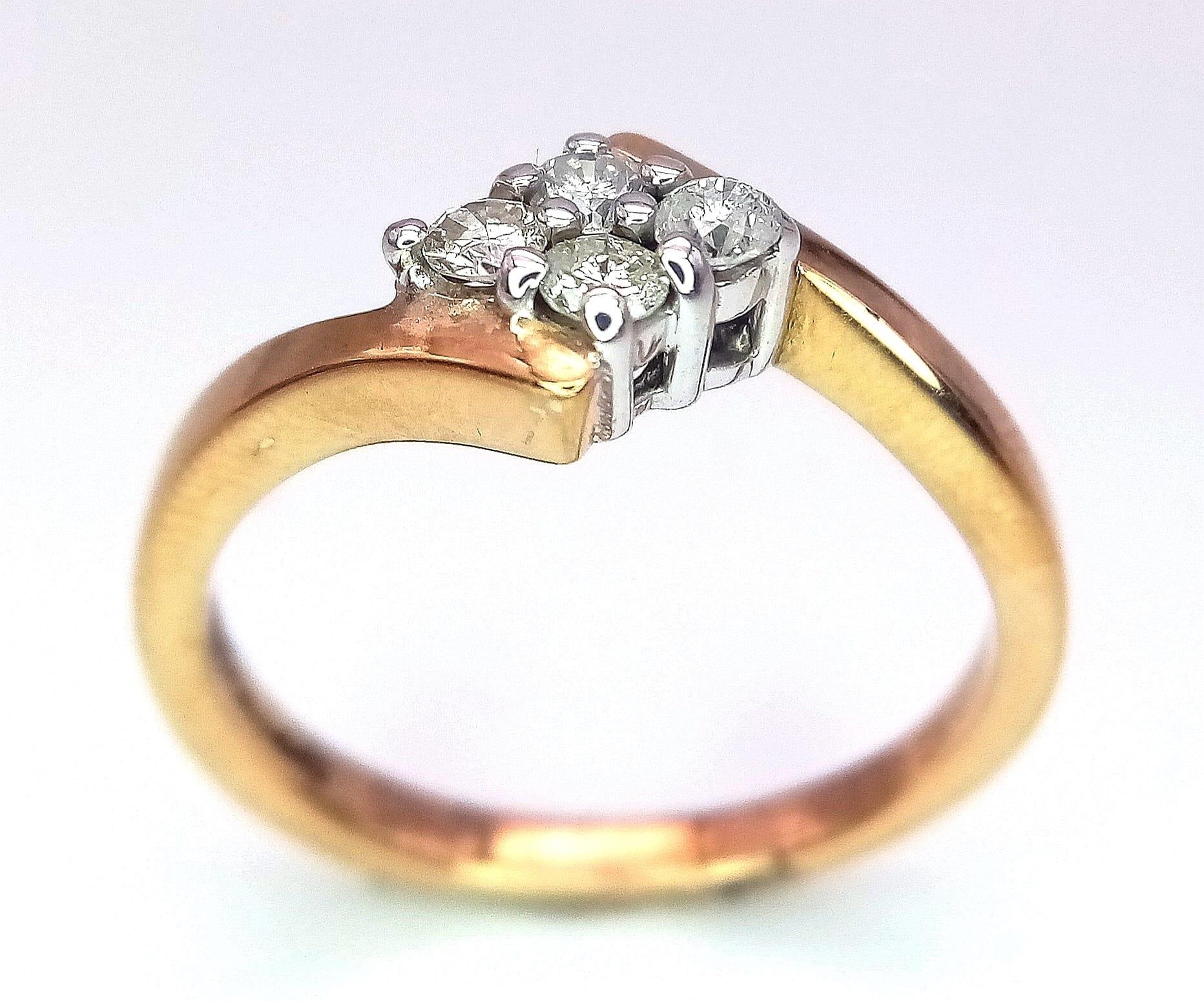 9K Yellow Gold Diamond crossover diamond Ring, 0.25ct diamond weight, 2.9g total weight, size M - Bild 3 aus 7