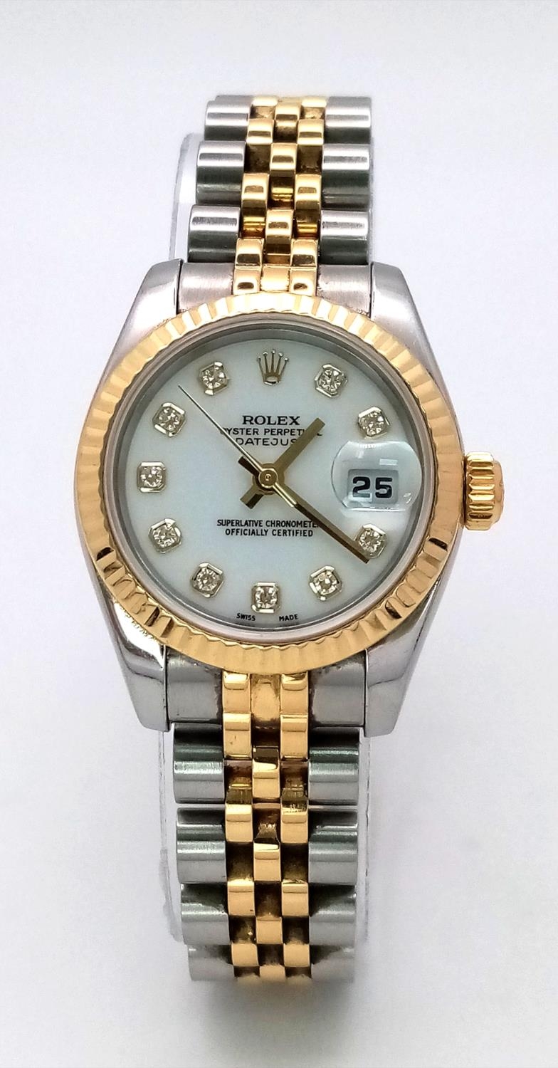 A Rolex Oyster Perpetual Datejust, Diamond Bi-Metal Ladies Watch. 18k gold and stainless steel - Image 2 of 9