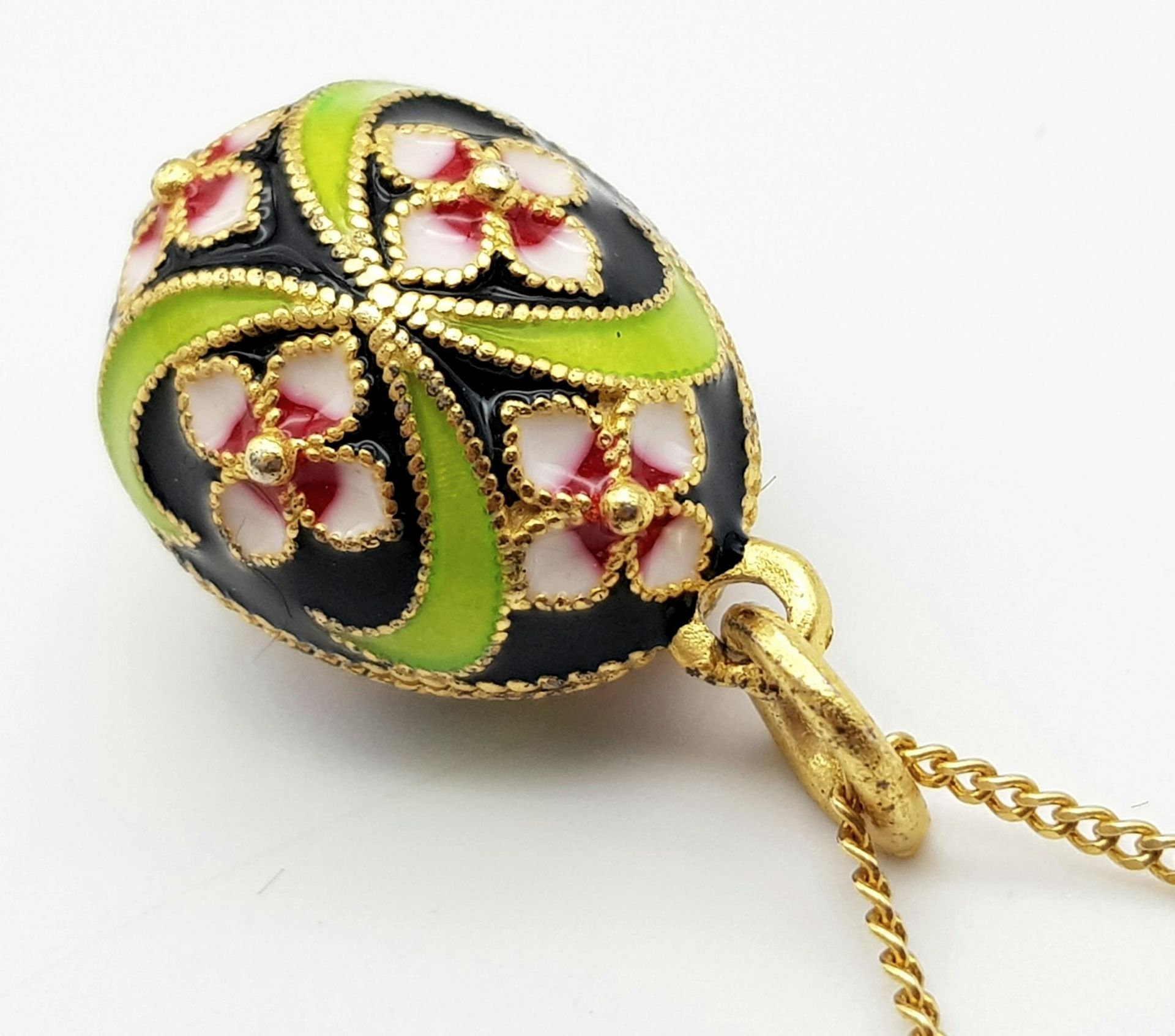 A Rare, Vintage or Older, Imperial Russian Design, Silver Gilt Gem Set Enamel Egg Pendant - Image 4 of 6