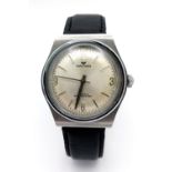 A Vintage Waltham 17 Jewel Automatic Gents Watch. Black leather strap. Stainless steel case -