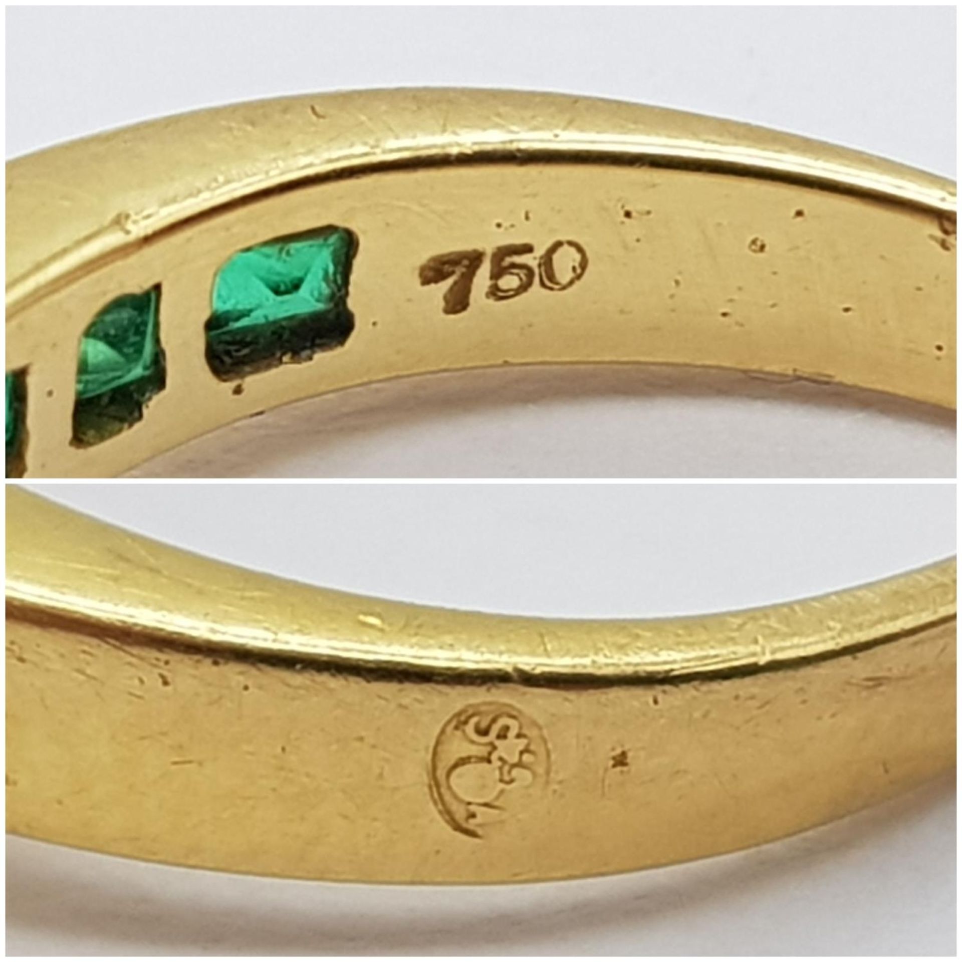 AN 18K YELLOW GOLD DIAMOND & EMERALD RING. Size J, 2.3g total weight. Ref: SC 9052 - Image 6 of 6