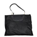 A Burberry Black Olympia Tote Bag. Soft leather exterior with gold-toned hardware, adjustable