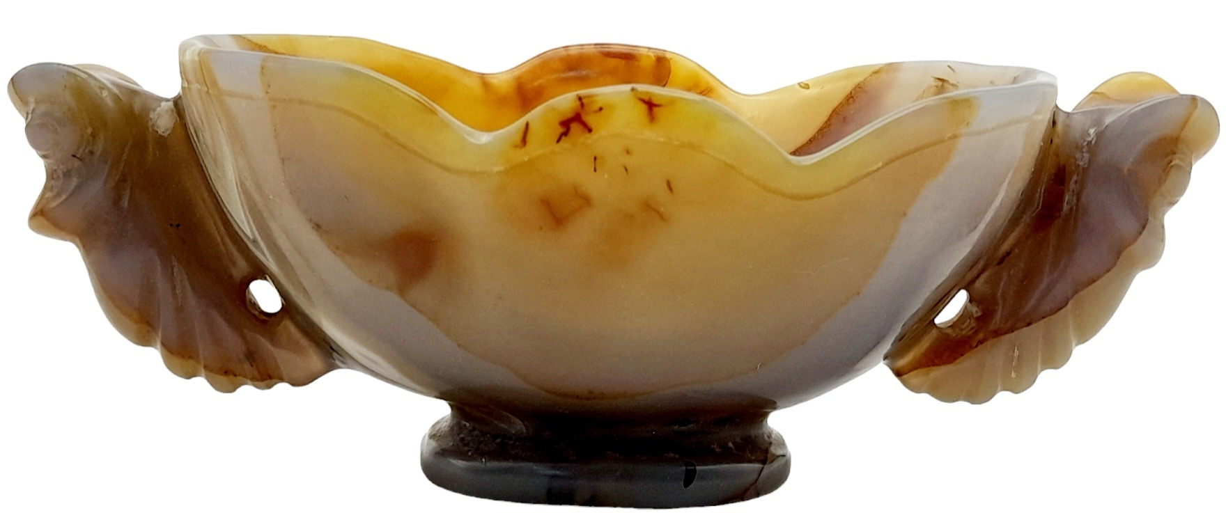 A Vintage Chinese Hand Carved Agate Bowl with Ornate Seaworm Decoration. 16cm x 6cm. - Image 3 of 5