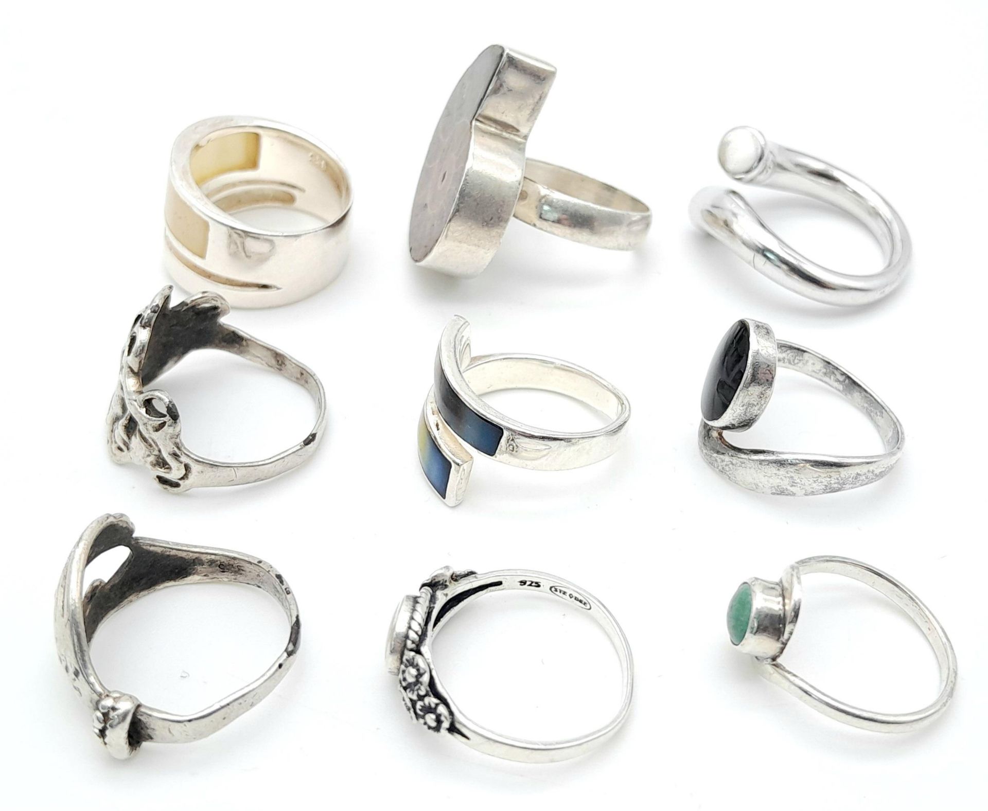 A Collection of Nine Different Style 925 Silver Rings. 40g total weight. - Bild 2 aus 4