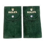 Two Rolex Branded Travelling Watch Cases. Plush green textile exterior. Insert on interior. Both