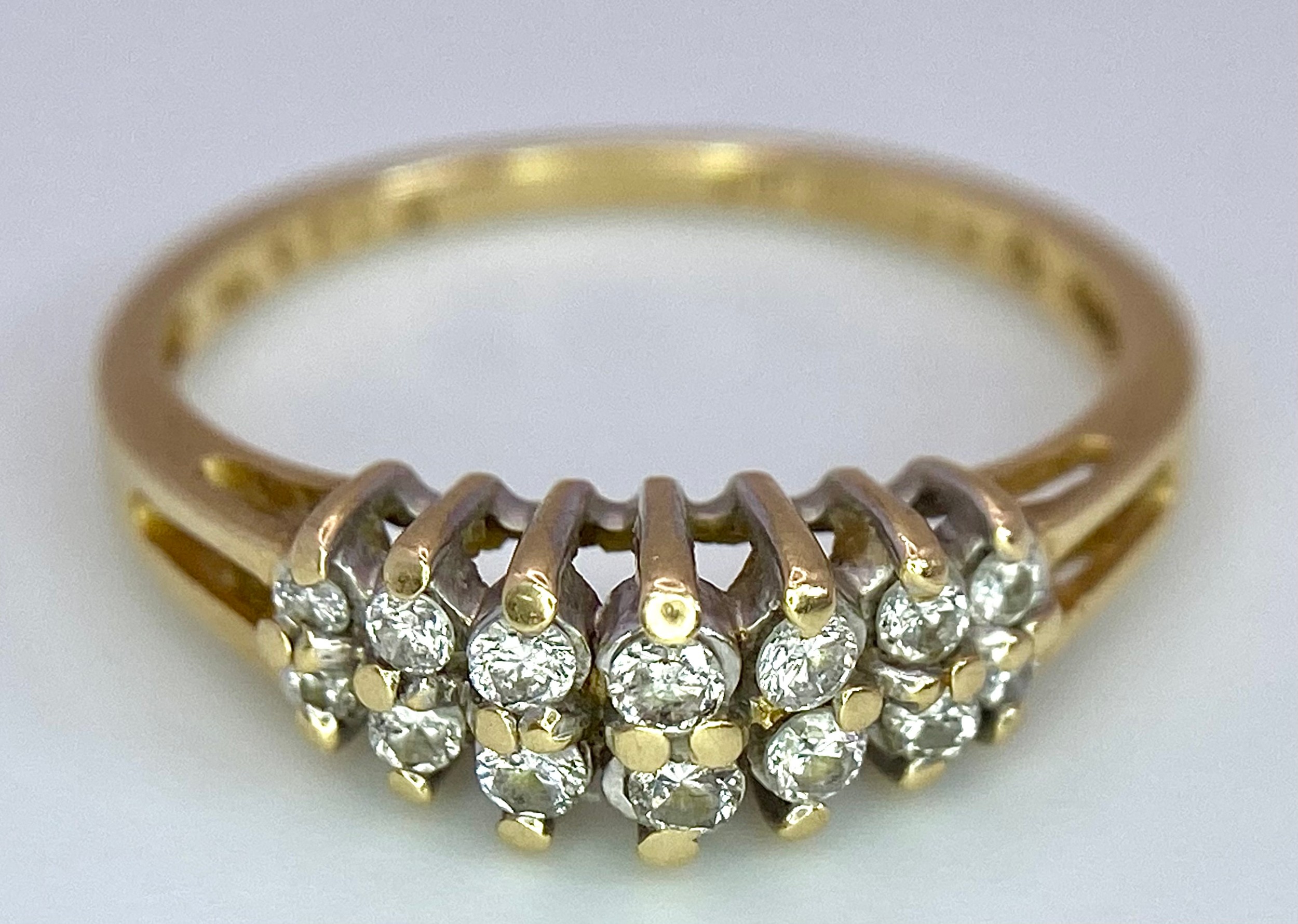 A 14K YELLOW GOLD 2 ROW DIAMOND RING. 0.25ctw, size N, 2.3g total weight. Ref: SC 9029 - Image 4 of 7