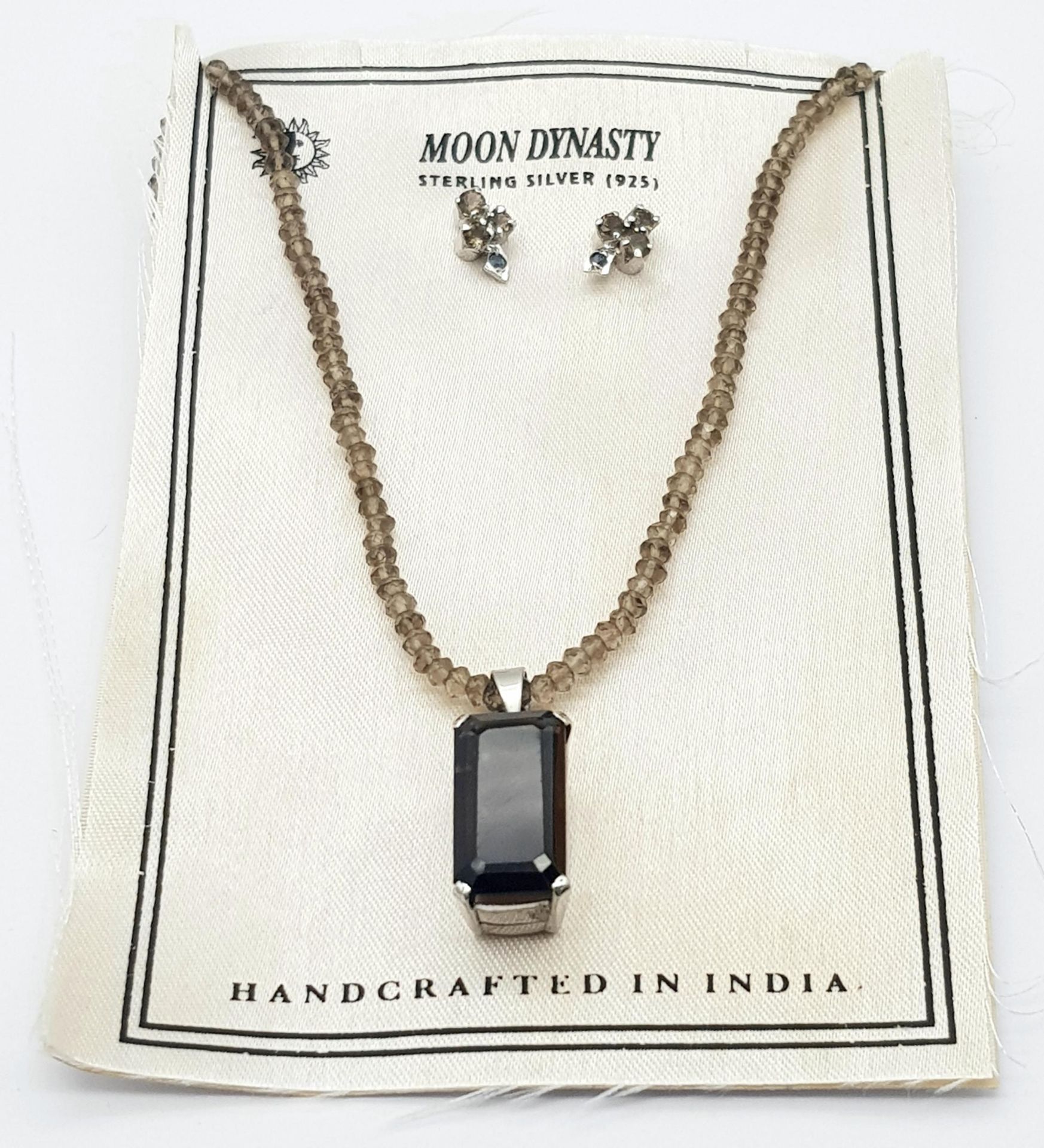 A Hand-Made Smoky Quartz Necklace, Pendant and Stud Earrings Set Made. 50ctw. W-16g. Ref: HV-2186 - Image 5 of 6