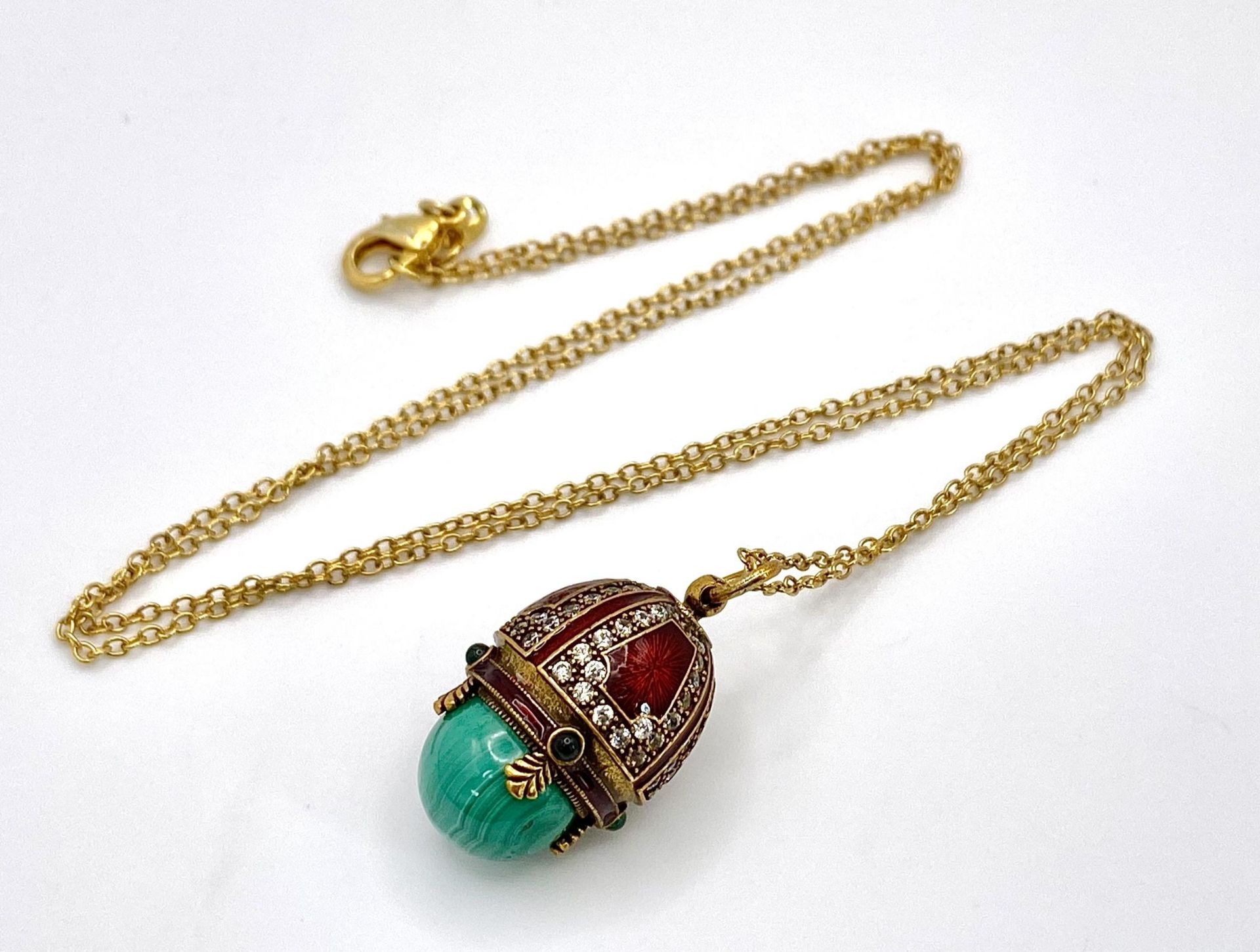 A Vintage, Imperial Russian Design, Silver Gilt Gem Set Egg Pendant Necklace. Russian Impression