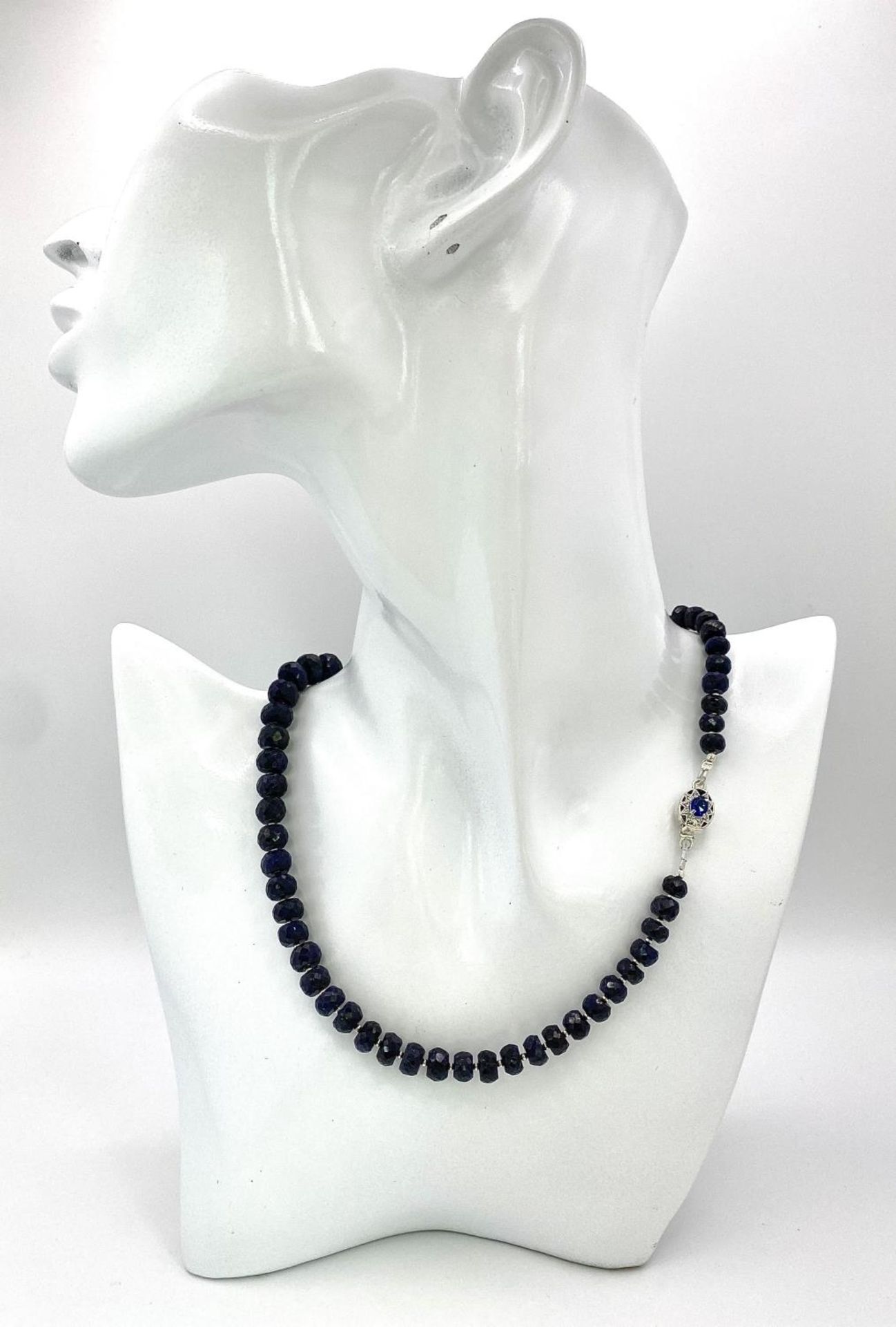 A 250ctw Blue Sapphire Rondelle Single Strand Necklace with Sapphire and 925 Silver Clasp. 42cm