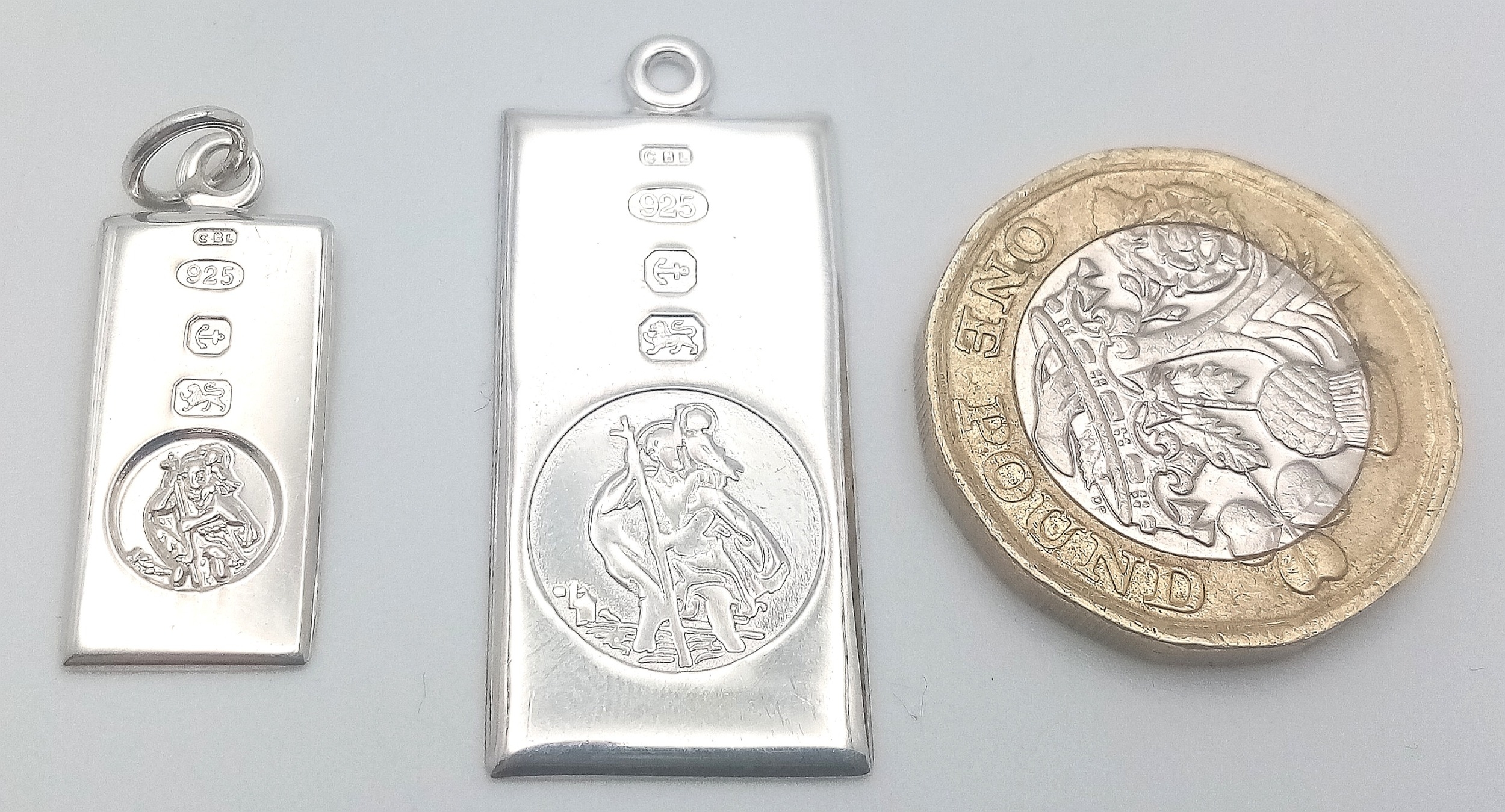 2 X STERLING SILVER RECTANGULAR ST CHRISTOPHERS. 2.8cm and 3.4cm length. 6.1g total weight. Ref: - Image 3 of 4