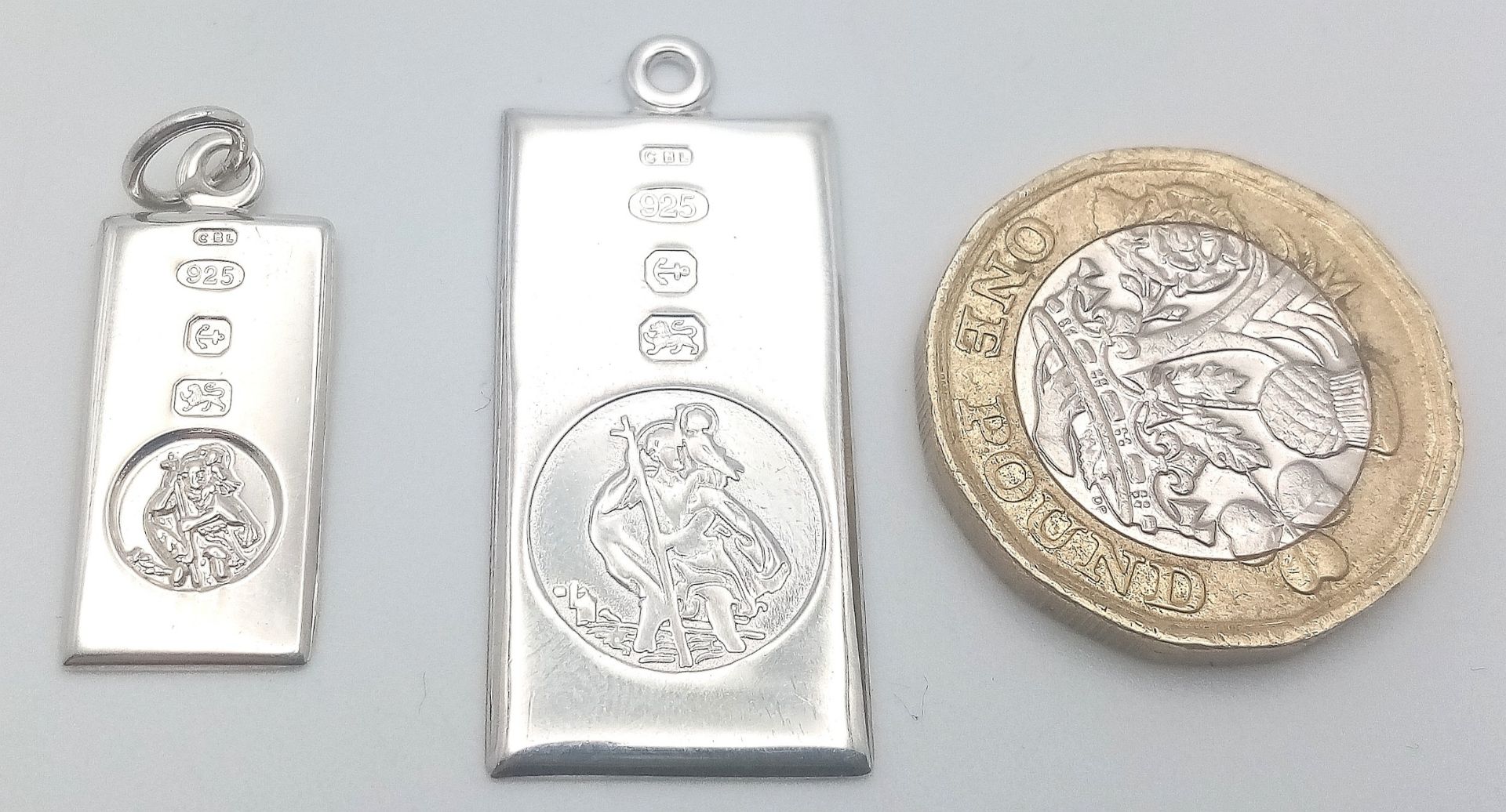 2 X STERLING SILVER RECTANGULAR ST CHRISTOPHERS. 2.8cm and 3.4cm length. 6.1g total weight. Ref: - Bild 3 aus 4