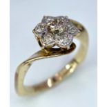 A 9K YELLOW GOLD DIAMOND FANCY VINTAGE CLUSTER RING. Size L, 2.7g total weight. Ref: SC 9008