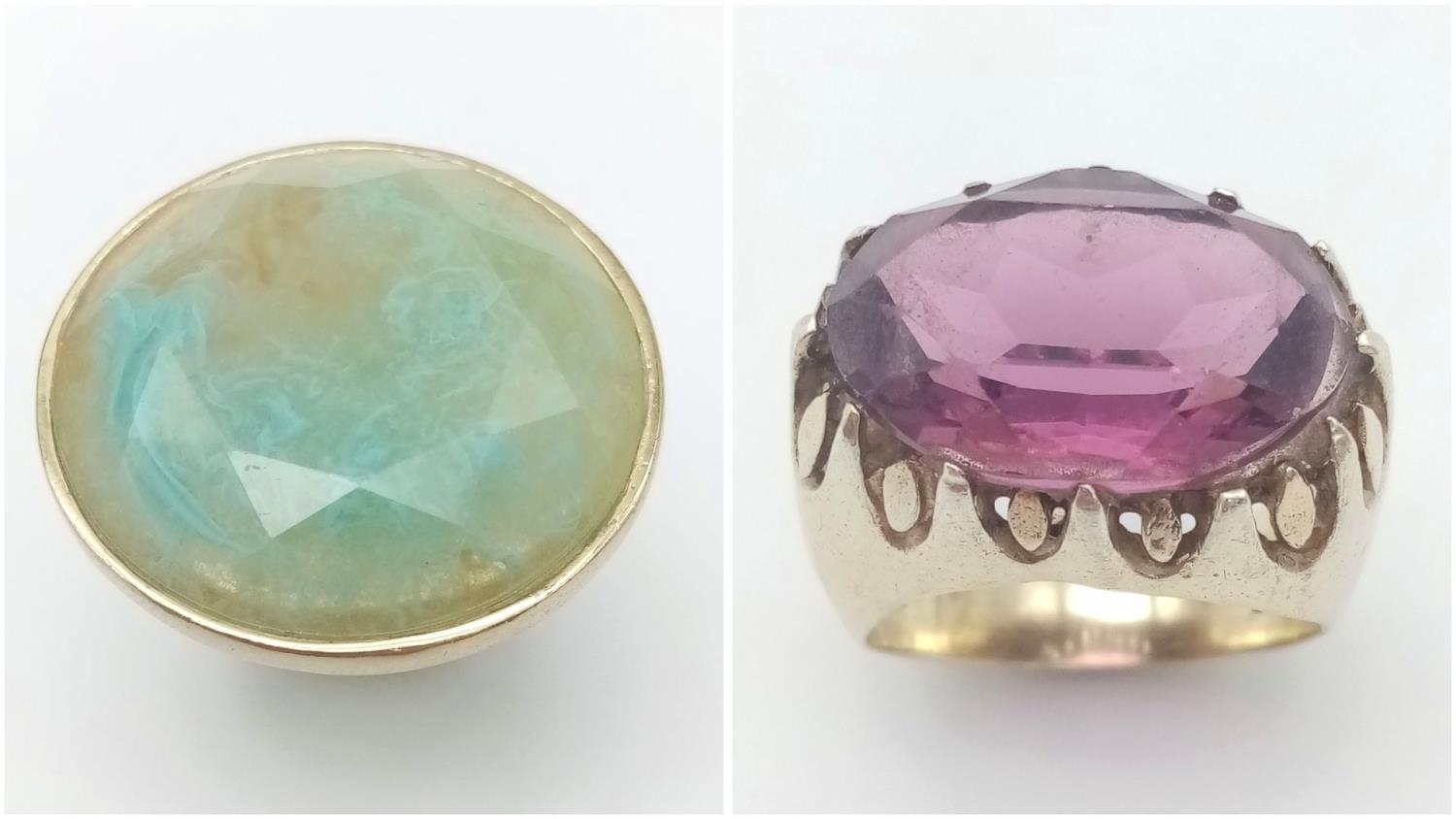 A Dryberg Kern Rutilated Quartz Gold Plated Ring - Size M and a Gold Plated Silver Large Purple - Image 2 of 4