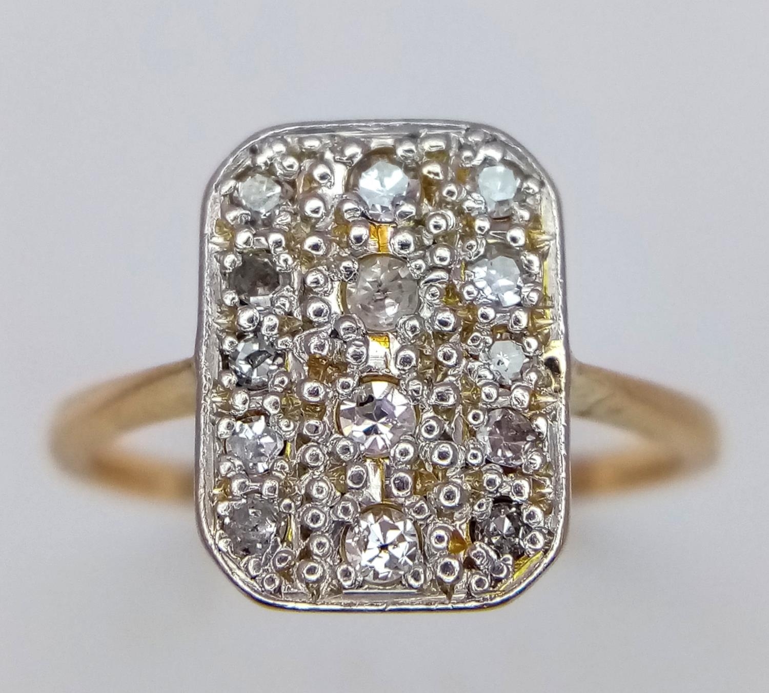 AN 18K YELLOW GOLD & PLATINUM VINTAGE DIAMOND RING. 0.20ctw, size J, 2.6g total weight. Ref: SC 9035
