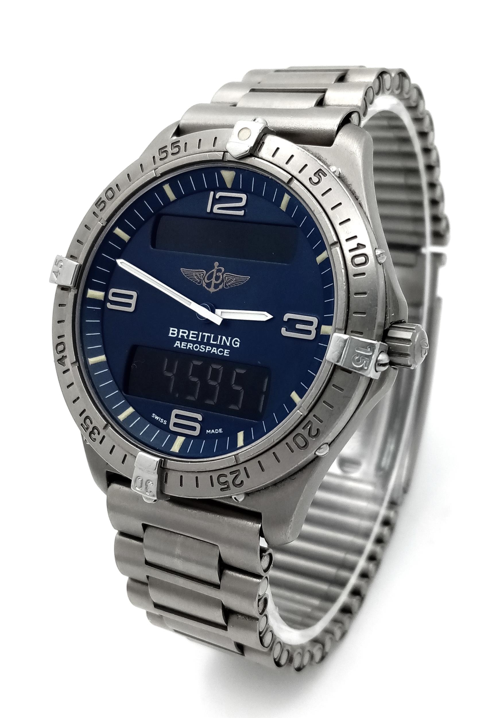 A Breitling E56062 Aerospace Quartz Pilots Watch. Titanium bracelet and case - 40mm. Blue dial