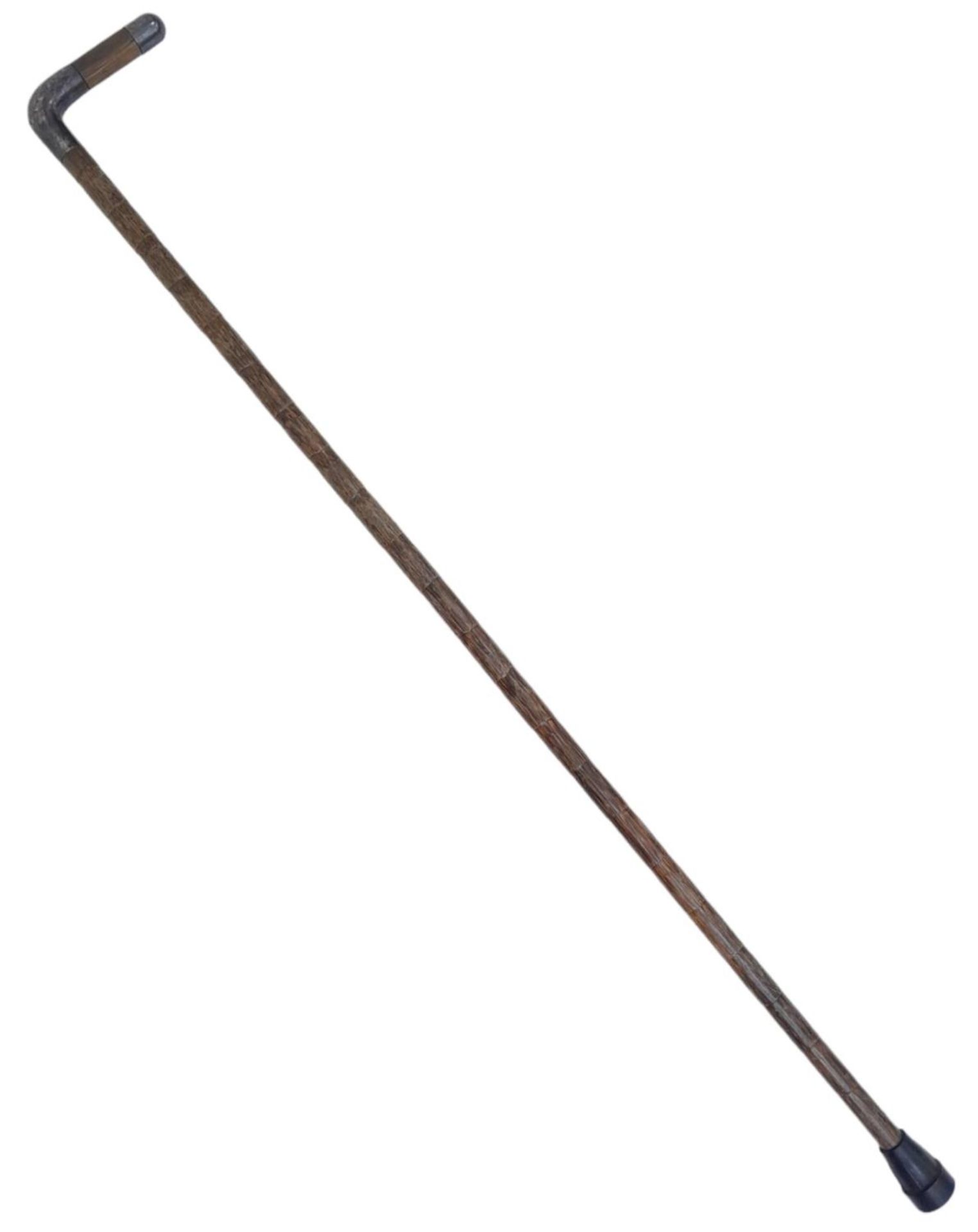 An Antique Bamboo Walking Stick with Sterling Silver Handle. Markings for London 1909. Makers mark - Image 4 of 6