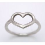 A PANDORA STERLING SILVER HEART RING. UK size N, US size 54, 2g weight. Ref: SC 8087