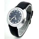 A Vintage Smiths Mechanical Gents Watch. Black leather strap. Stainless steel case - 42mm. Blue dial