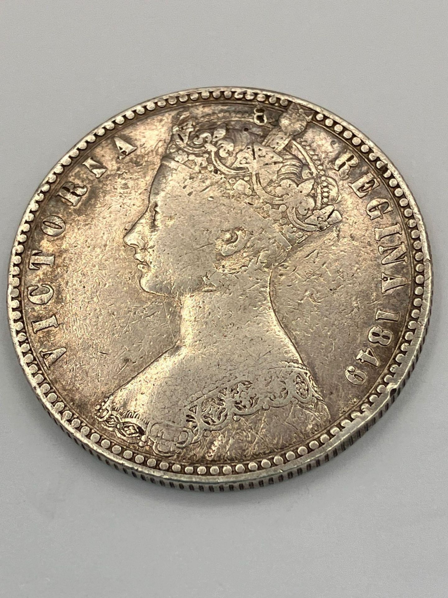 1849 SILVER GOTHIC FLORIN. Very fine condition. This is the infamous coin missing the words Del - Image 2 of 2