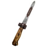 WW1 French Epee Bayonet made into a Trench Fighting Knife. The Blade has been etched “ Verdun” on