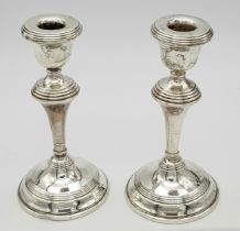 A Pair of Vintage Mid-Size Candlestick Holders. 18cm tall. Birmingham hallmarks for 1961. Weighted