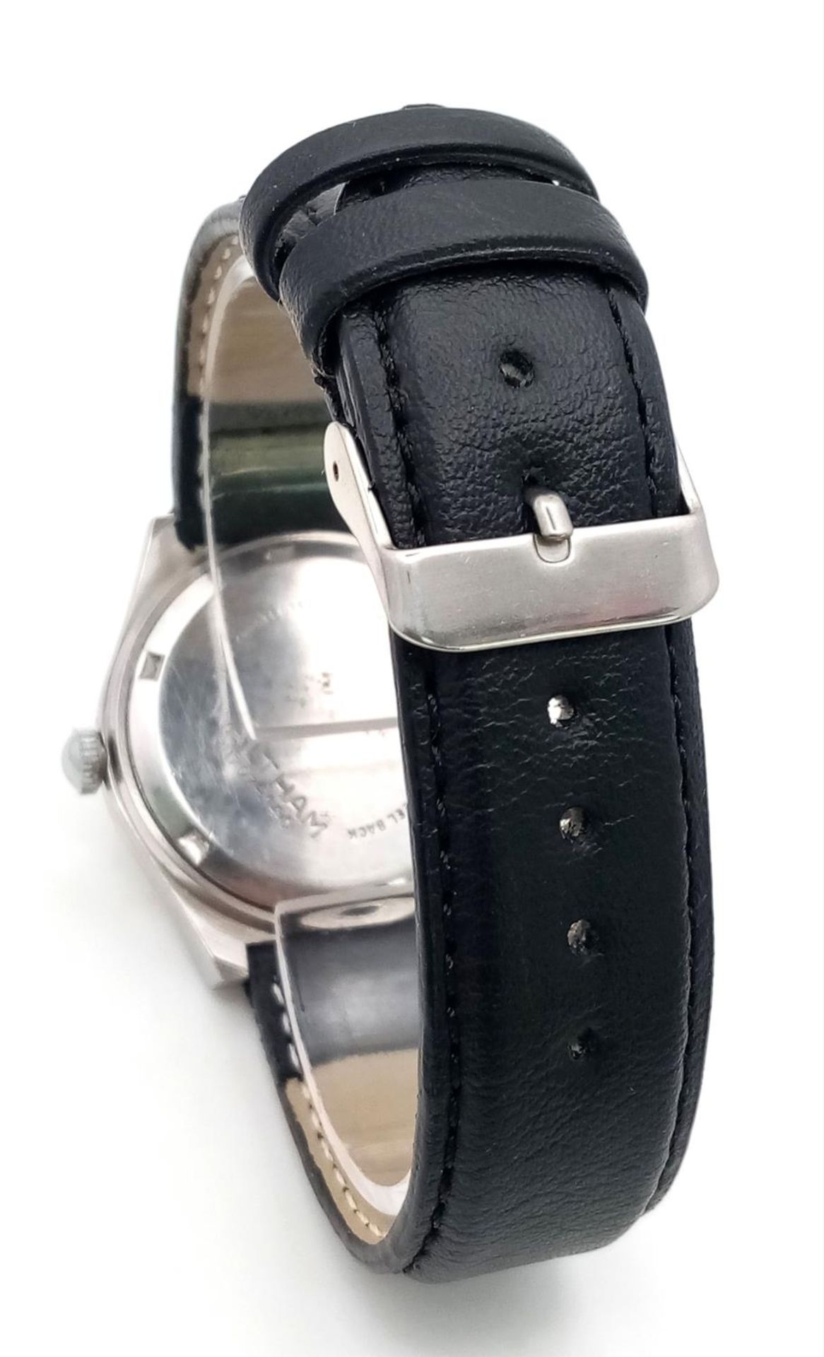 A Vintage Waltham 17 Jewel Automatic Gents Watch. Black leather strap. Stainless steel case - - Bild 5 aus 6