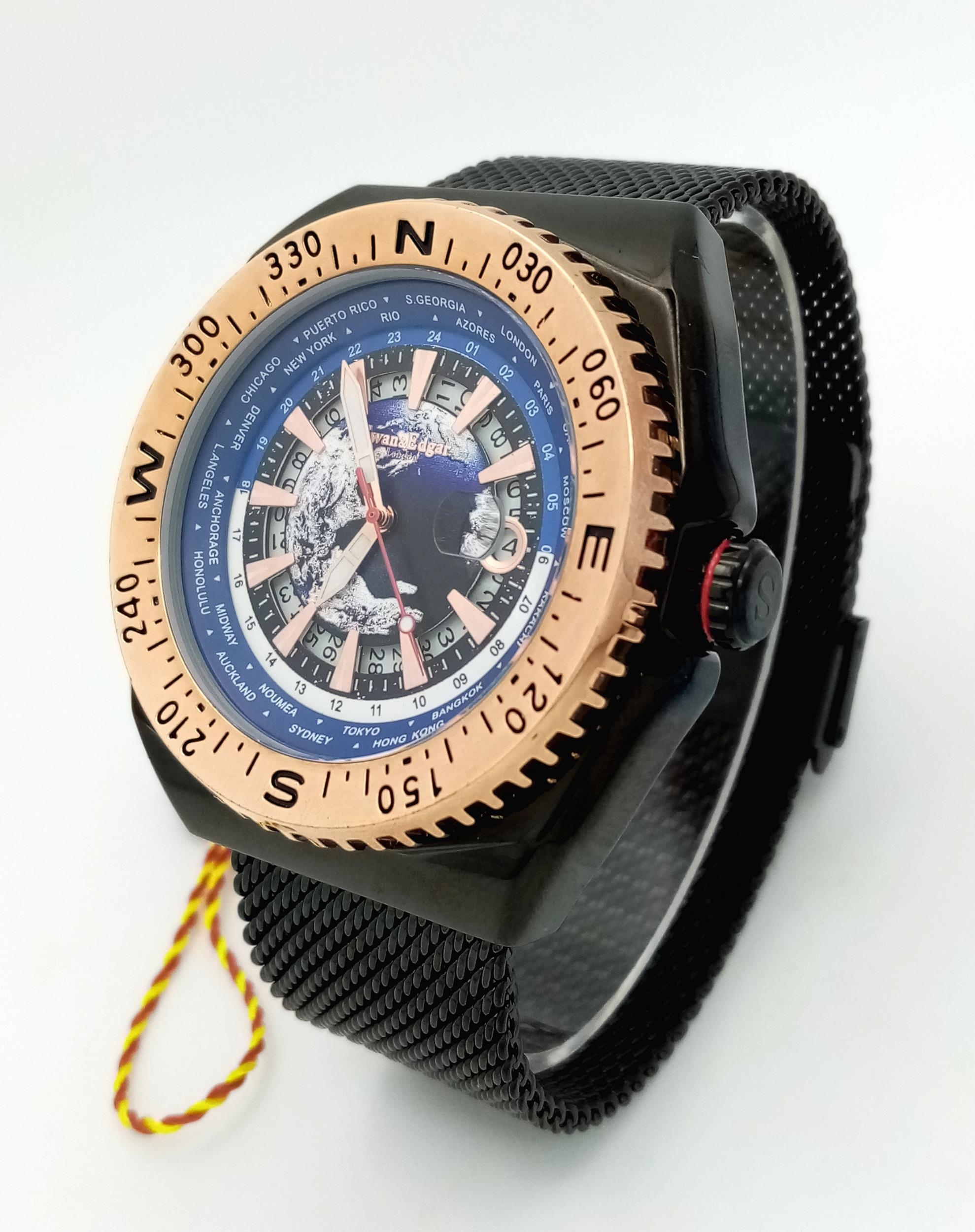 An Unworn Swann & Edgar, London Automatic Men’s Watch Model ‘World Compass’. 50mm Case. Complete