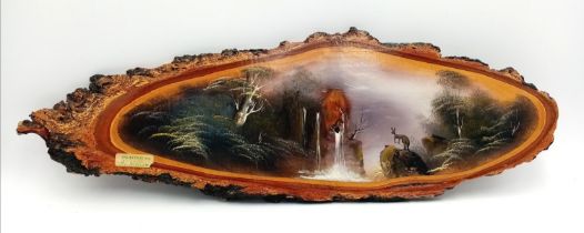 A Vintage Hand Painted Waterfall Scene on Wood. 42cm