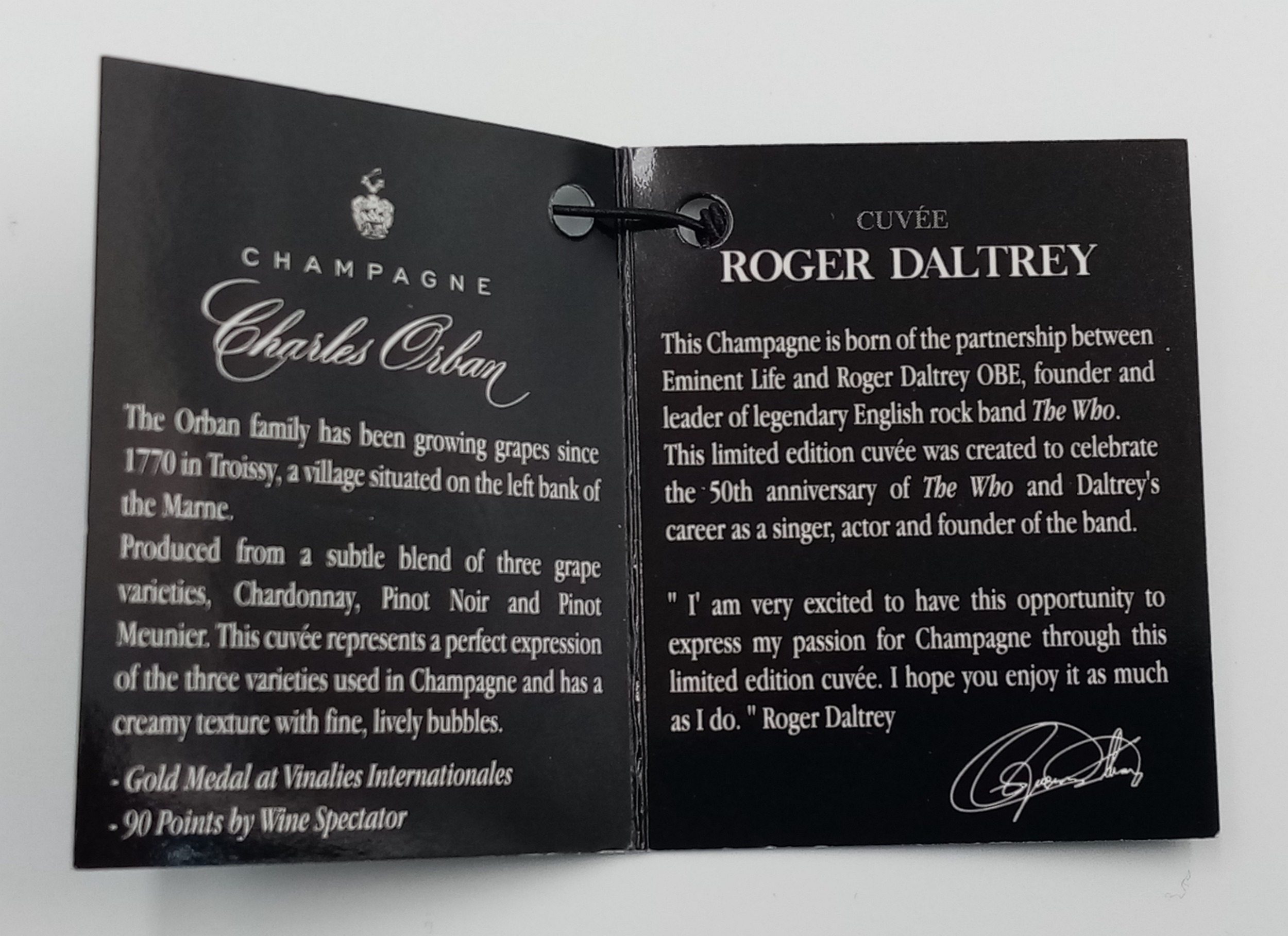 A Limited-Edition Bottle of Vintage ‘Roger Daltrey’ Charles Orban Champagne. Created to Celebrate 50 - Image 6 of 6