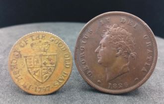 An 1826 Penny and a George III 1797 Token.