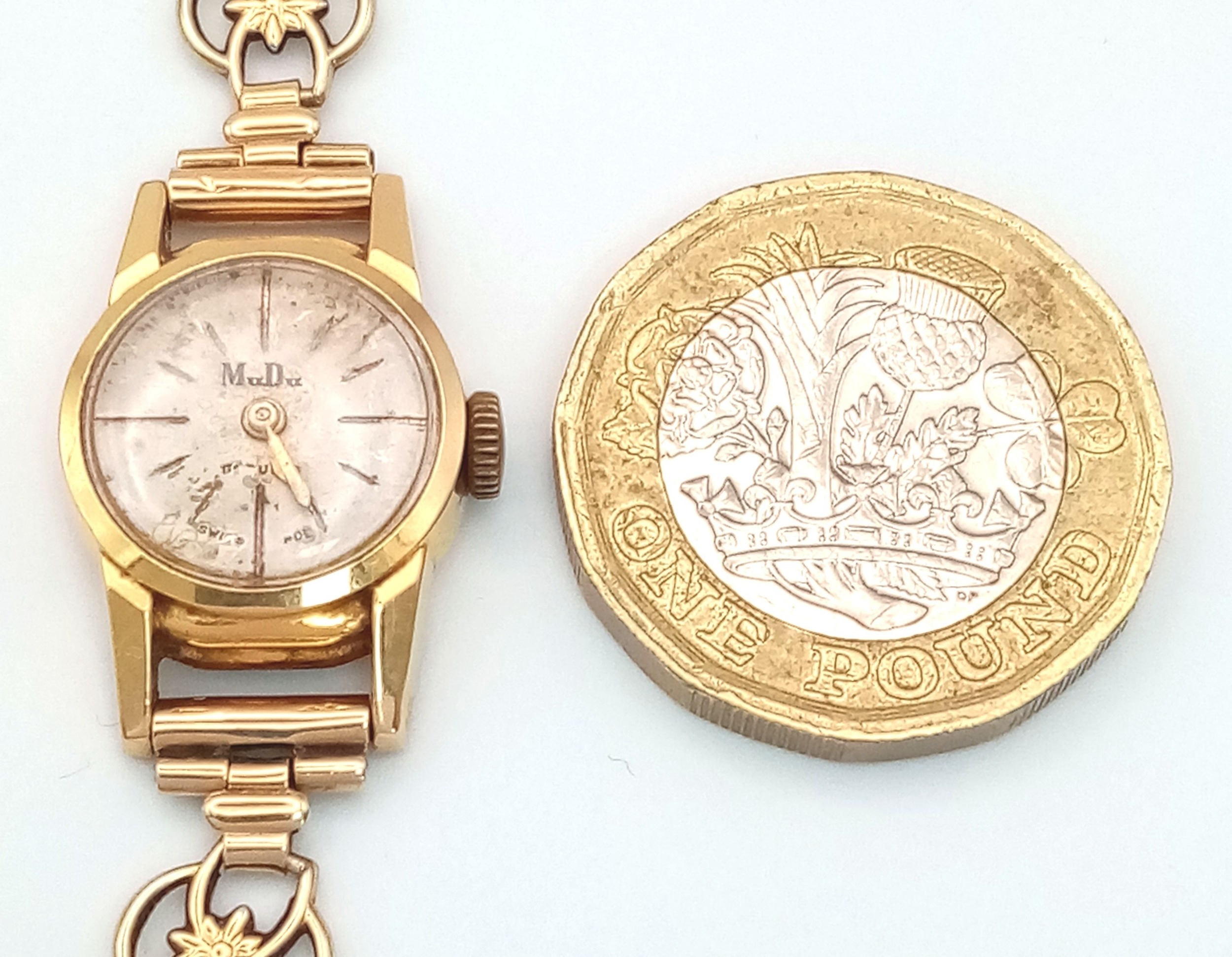 A 9 and 18K Gold Vintage Ladies Mechanical Mudu Watch. 9k gold bracelet. 18k gold case. Mechanical - Image 5 of 6