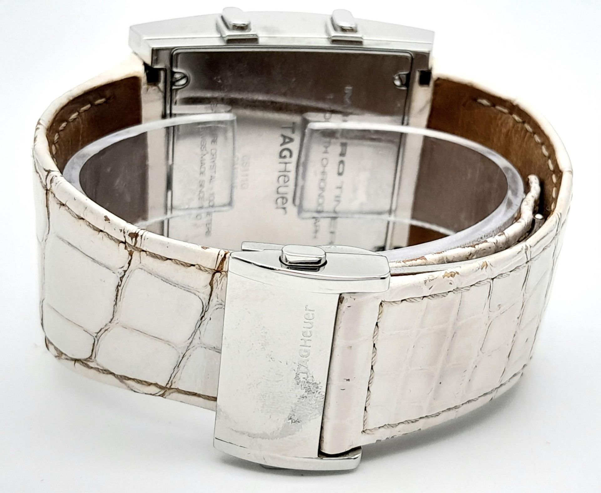 A Rare Tag Heuer Microtimer Digital Quartz Watch. White Alligator leather strap. Chrome coated - Bild 5 aus 9