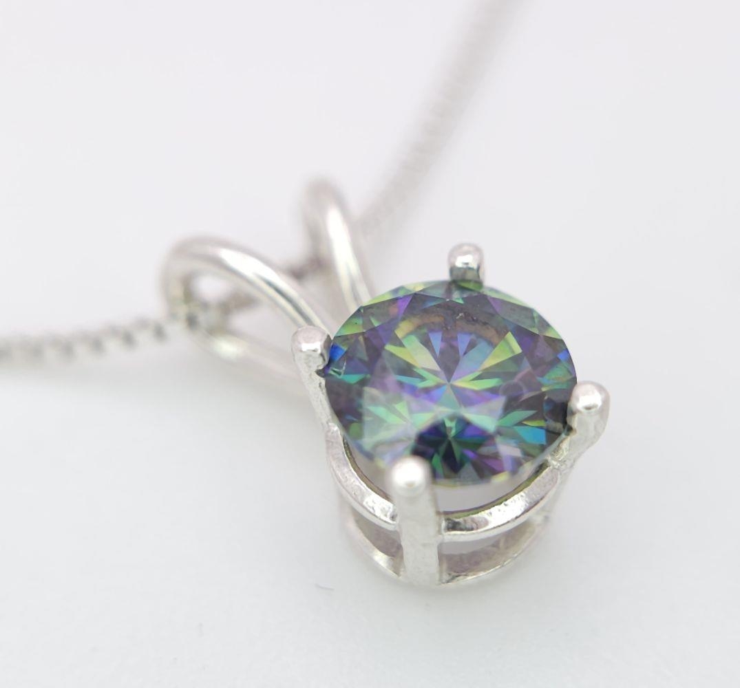 A Rainbow Moissanite Pendant on a 925 Silver Necklace. 1cm and 42cm. Comes with a GRA certificate. - Image 3 of 8