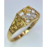 A 9K YELLOW GOLD DIAMOND SET MASONIC SYMBOL RING 2.7G SIZE U 1/2 SPAS 9017