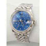 A Beautiful Rolex Datejust Blue Floral Motif (with diamonds) Ladies Watch. Stainless steel