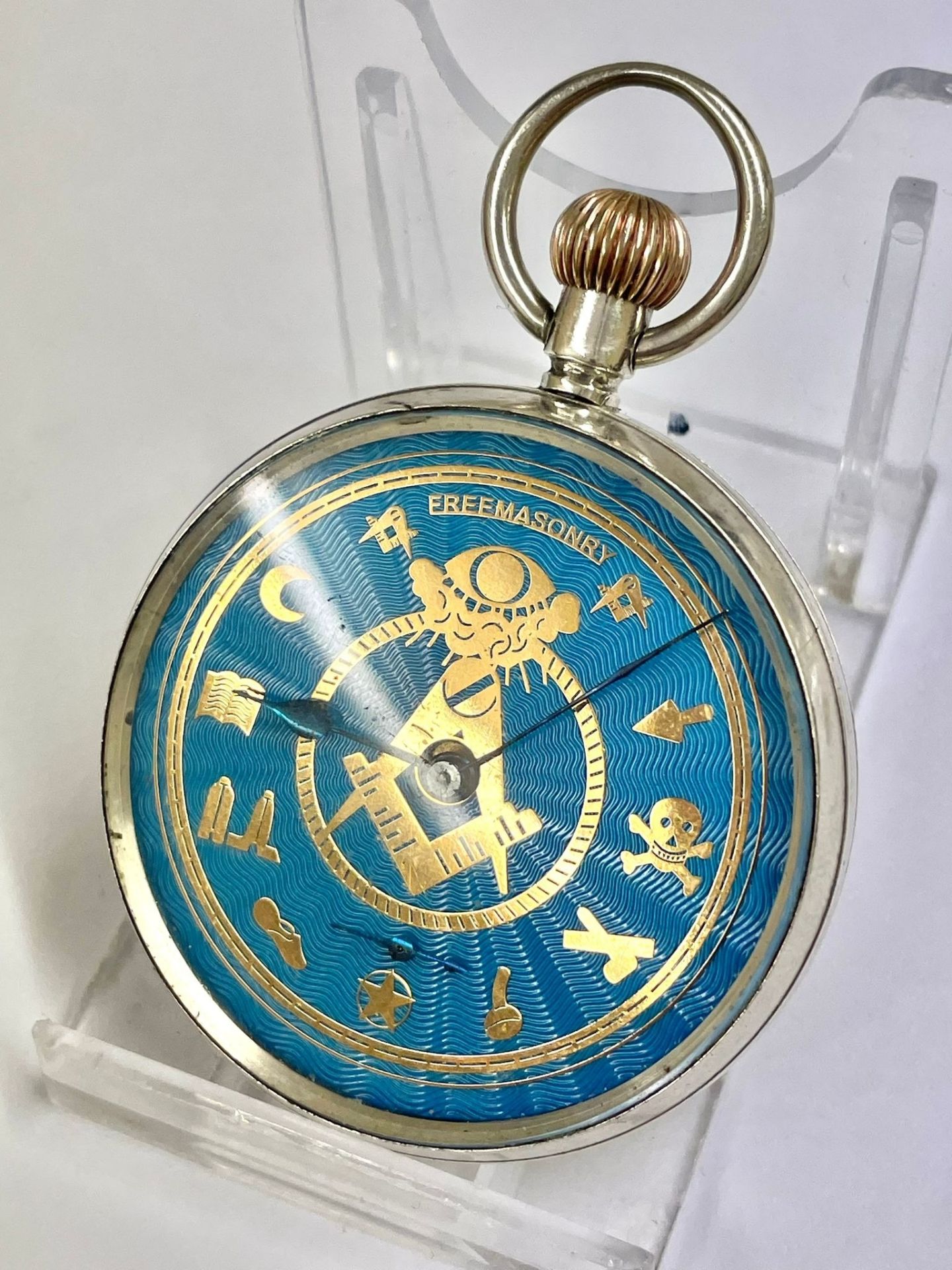 A Vintage silver Masonic pocket watch. In working order. - Image 2 of 4