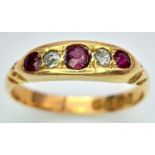 An Antique 18K Yellow Gold Ruby and Diamond Ring. Size K/L, 2.78g total weight.