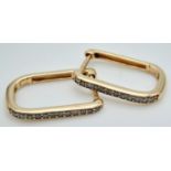 A Pair of Designer 14k Gold and Diamond Massika Rectangular Earrings. 1.4g