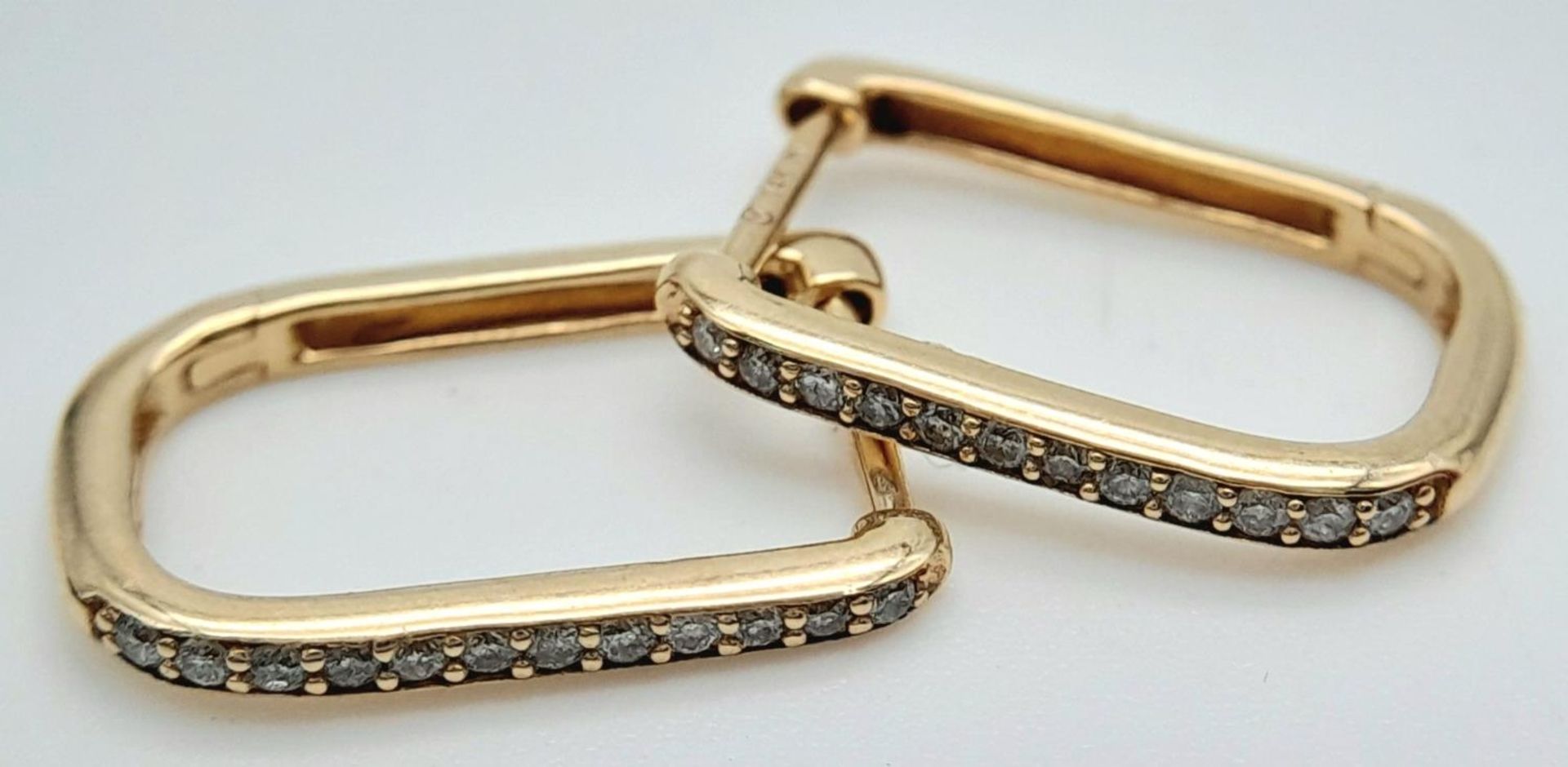 A Pair of Designer 14k Gold and Diamond Massika Rectangular Earrings. 1.4g