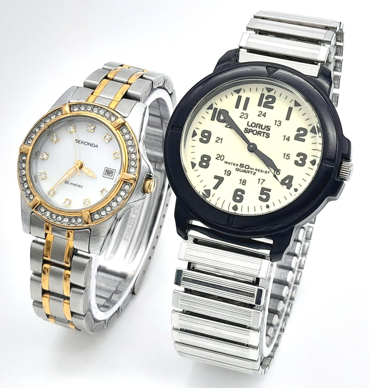 A Sekonda and Lorus Sports Quartz Watch. 37 and 28mm cases. Both in working order.