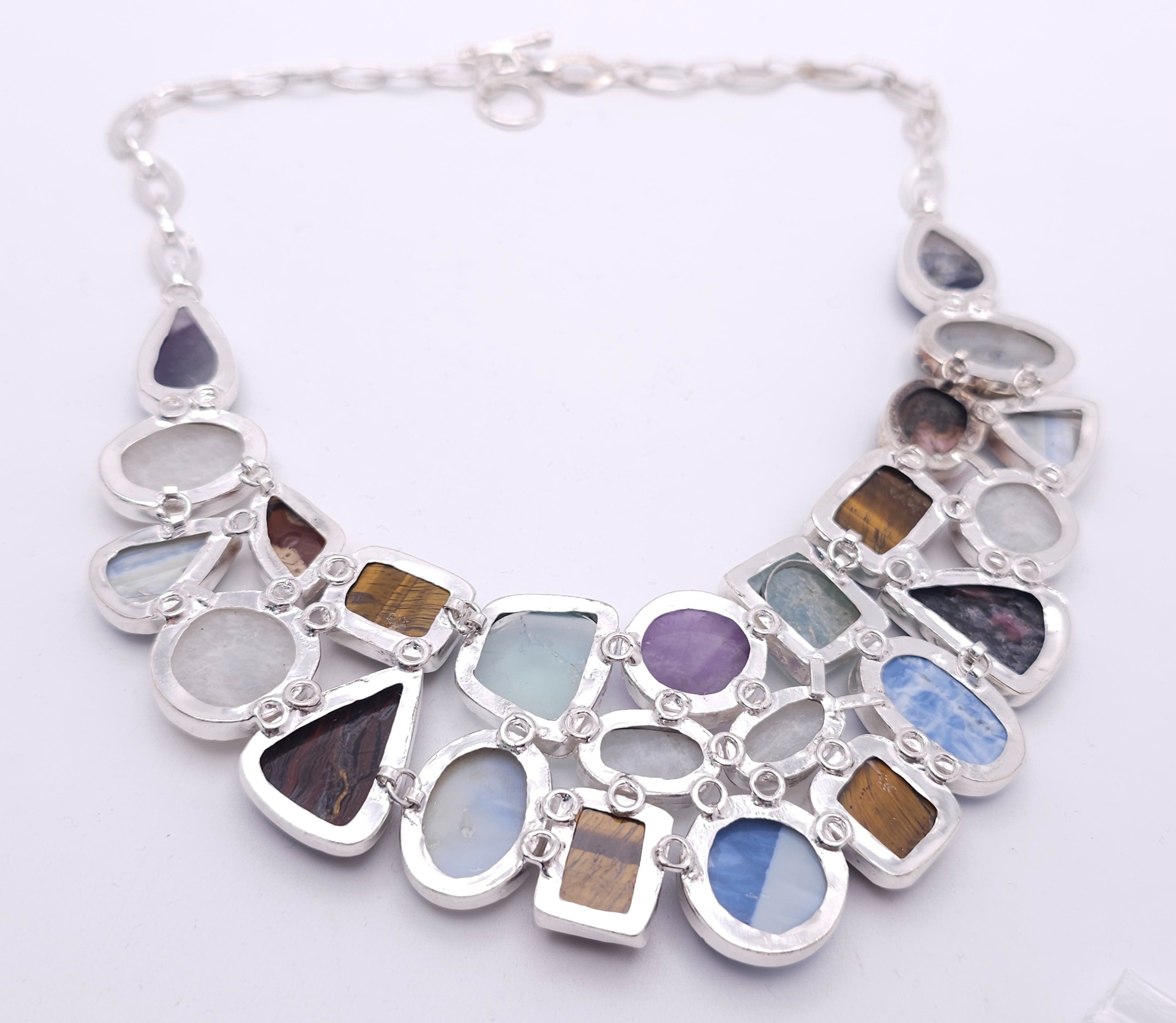 A Multi Gemstone 925 Silver Bracelet - 17cm, and Necklace - 42cm. Also comes with a pair of earrings - Image 3 of 8