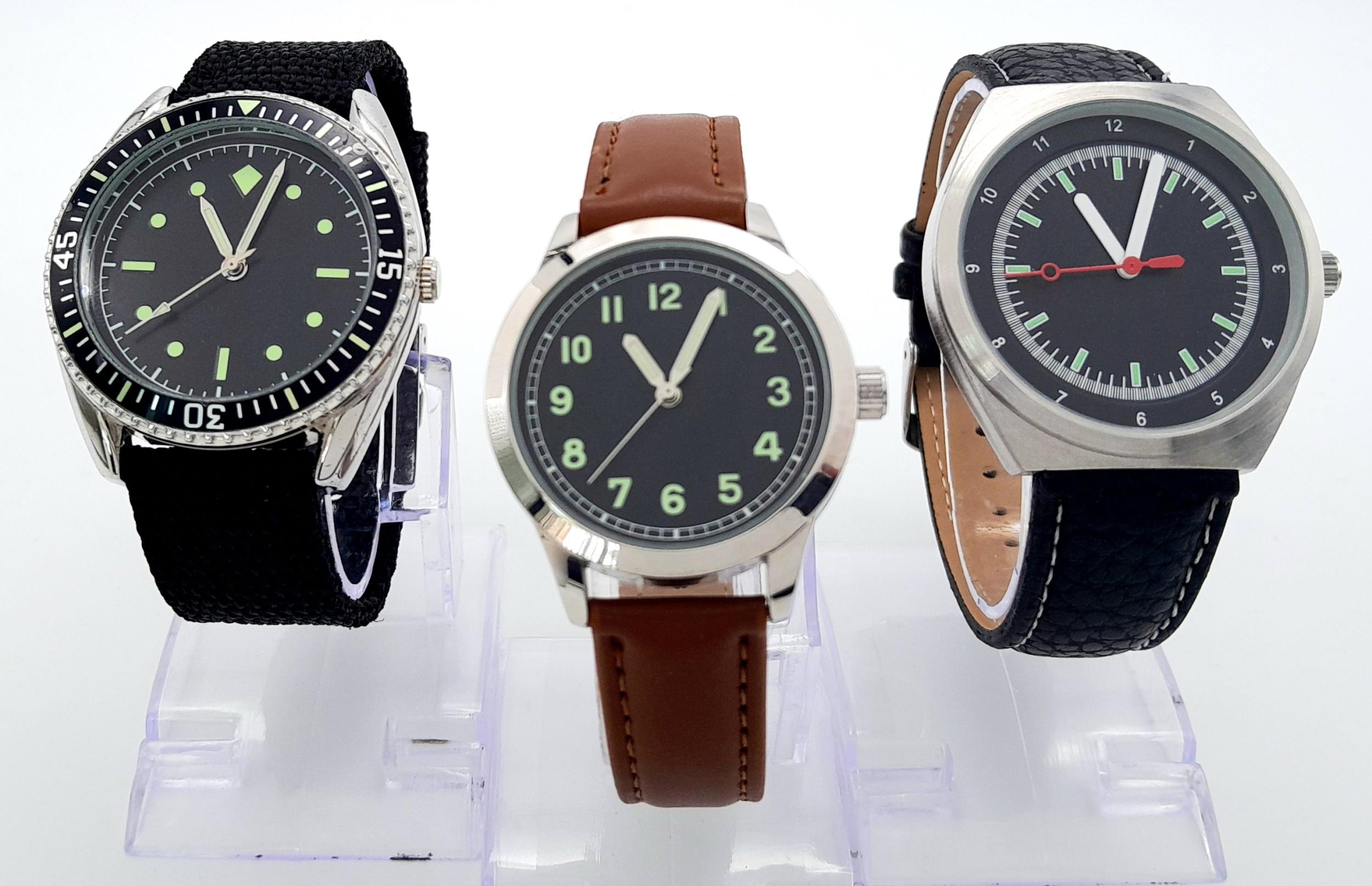 Three Unworn German Design Military Homage Watches Comprising: 1) A1960’s Design German Naval