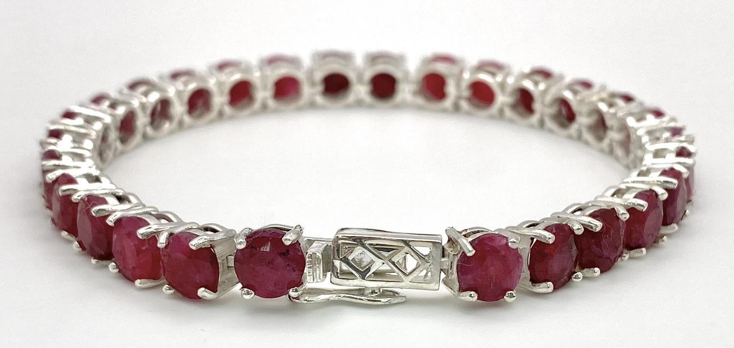 A Ruby Gemstone Tennis Bracelet. Set in 925 Silver. 18cm. Ref: CD-1313 - Image 3 of 4