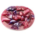 An Ornate Chinese Red Jade Fish And Lotus Flower Pendant. 5.5cm
