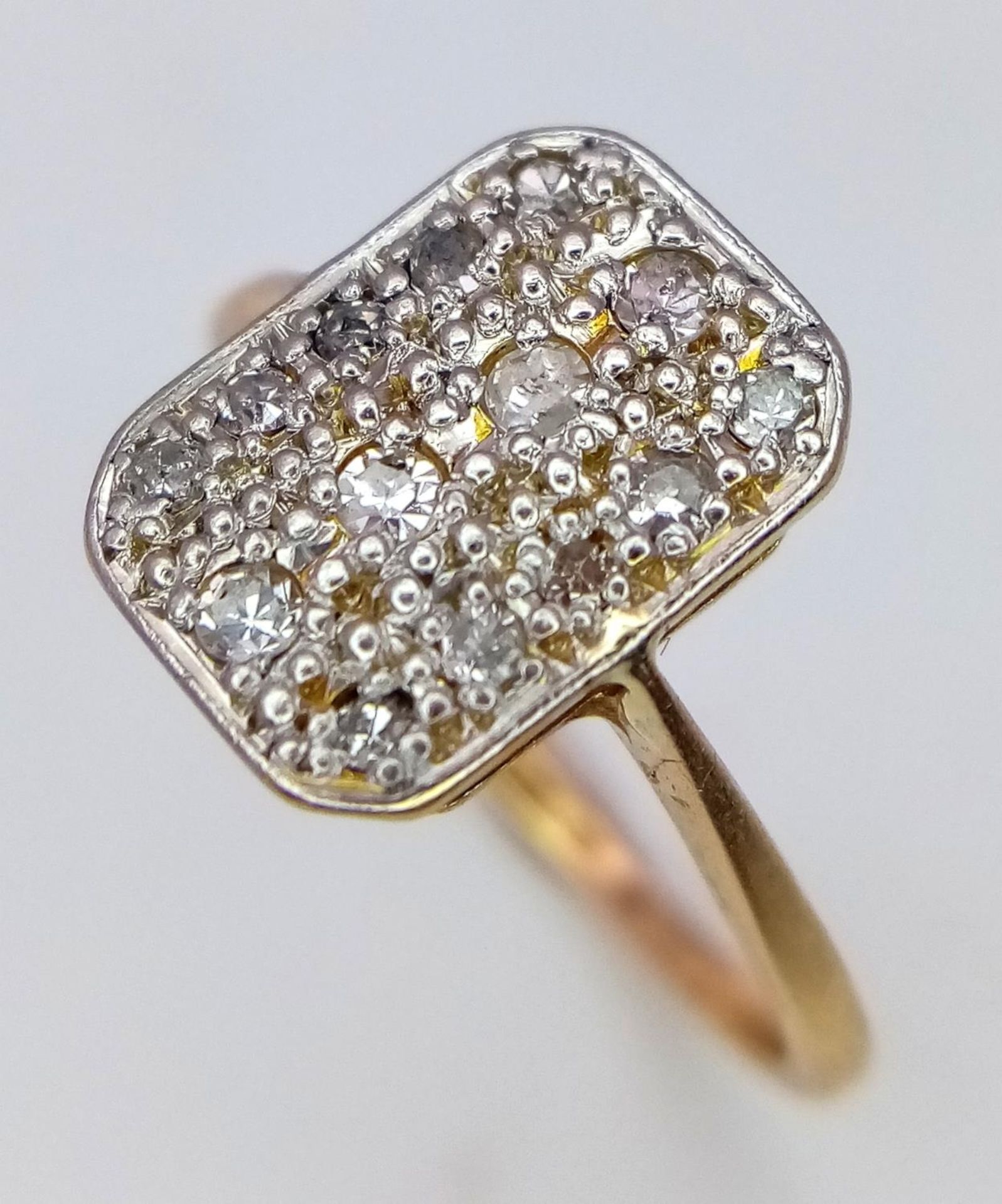 AN 18K YELLOW GOLD & PLATINUM VINTAGE DIAMOND RING. 0.20ctw, size J, 2.6g total weight. Ref: SC 9035 - Bild 3 aus 5